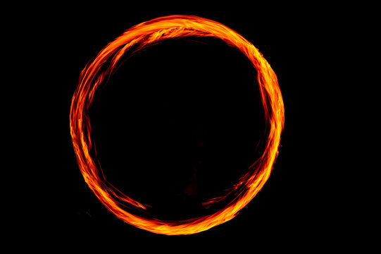 Circle of Fire flame with movment isolated on black isolated background - Beautiful yellow, orange and red and red blaze fire flame texture style.