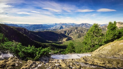 Fototapeta na wymiar Winter landscape panoramic of spanish and catalan pyrenees. Perfect vacation place to travel with family.