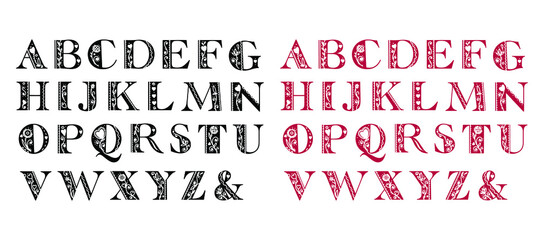 Beautiful abstract folk alphabet in black and red versions © ArtPavo
