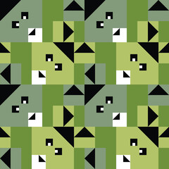 Seamless vector pattern with geometrical bunnies on grey background. Simple square animal wallpaper design. Decorative rabbit texture fashion textile for children.