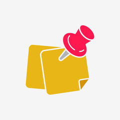 Sticky Notes with Pushpin Flat Color Vector Icon