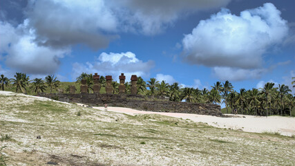 Moais at Anakena beach, Rapa Nui, Easter Island.
