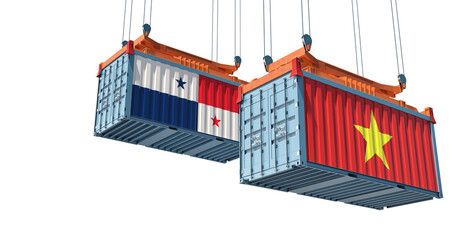 Freight containers with Vietnam and Panama national flags. 3D Rendering 