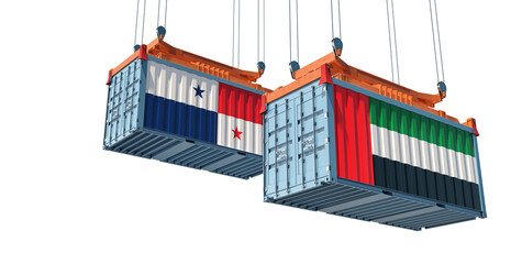 Freight containers with Panama and United Arab Emirates national flags. 3D Rendering 
