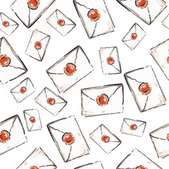 Naklejka premium Watercolor and ink seamless pattern illustration with red letters. Hand drawn object. Harry Potter.