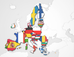 3D Karte von Europa mit Flaggen der EU Staaten