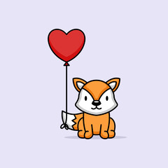 Cute fox character in love Valentine's Day