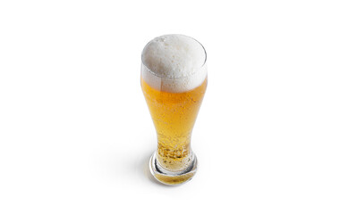 Glass of light beer on white background. . High quality photo