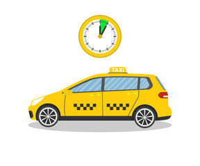 Taxi with clock glyph icon. Vector illustration.