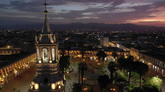 Aerial view of the cathedral church of Arequipa, Peru