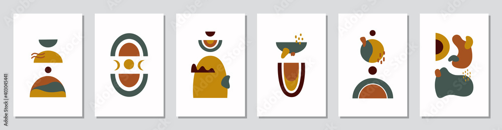 Poster modern abstract set aesthetic backgrounds with colorful shapes on white background. wall decor in bo