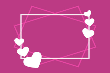 Lilac card with white frame and hearts, Happy Valentines Day, empty frame for congratulations or invitations, vector design