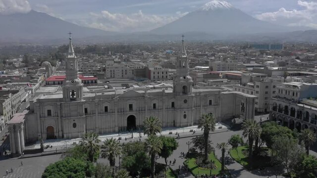 Aerial view of the cathedral church of Arequipa, Peru