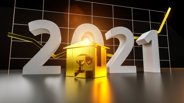 Gold Real estate house in 2021, proft wealth concept