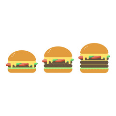 Three hamburgers set. Vector illustration.