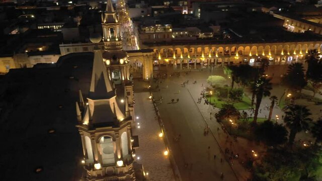 Aerial view of the cathedral church of Arequipa, Peru