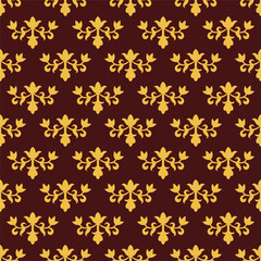 Luxurious ethnic vintage seamless pattern. Floral yellow ornament on red background.