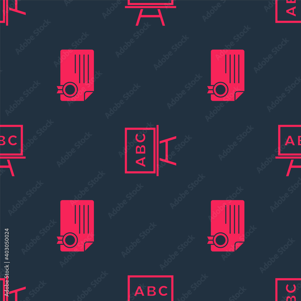 Poster set certificate template and chalkboard on seamless pattern. vector.