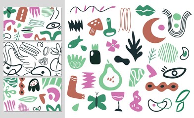 Contemporary forms collection. Different abstract shapes, modern scandinavian style design elements. Cards pattern vector template. Illustration funky shape and form for brochure decorative