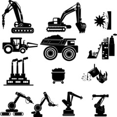Mining design concept set with coal industry and professional miner flat icons isolated vector illustration
