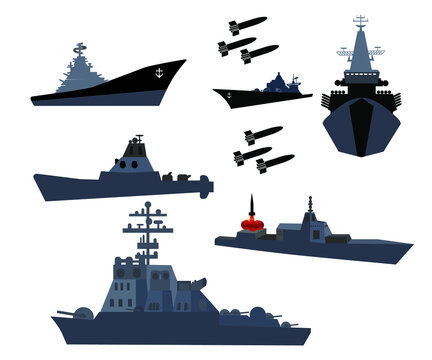 Ships And Boats Icons. Barge, Cruise Ship, Shipping And Fishing Boat Vector Signs. Black Silhouette Of Marine Vehicles Illustration