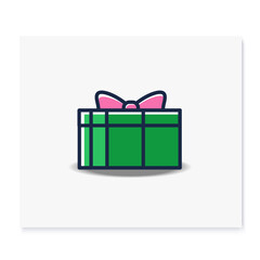 Present color icon. Gift box with bow ribbon. Holiday congratulation, surprise concept. Holiday offer. Christmas, new year, birthday celebration symbol. Isolated vector illustration