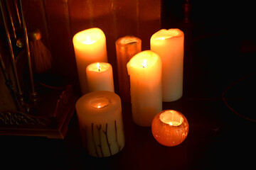 Candle light in the dark night, decoration in Christmas holiday, home sweet home.