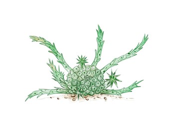Illustration Hand Drawn Sketch of Euphorbia Flanaganii or Transkei Medusa's Head Cactus. A Succulent Plants with Sharp Thorns for Garden Decoration.
