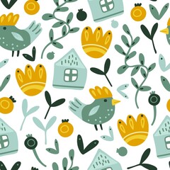 Fototapeta premium Children's cute vector pattern with natural elements.