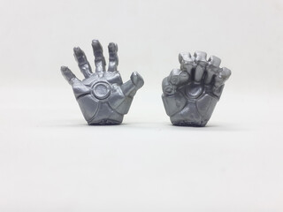 Silver Metallic Stainless Steel Mechanic Cyborg Body Parts in White Isolated Background