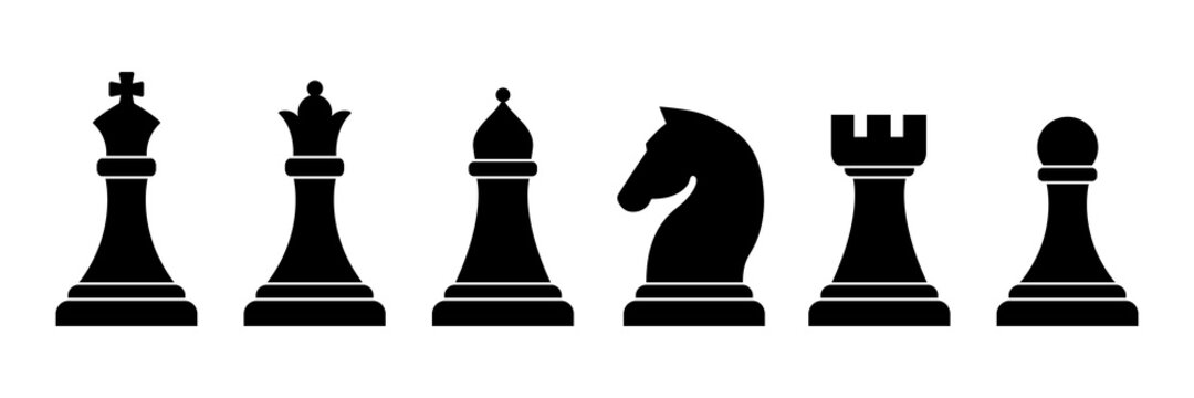 Chess piece icons set. Smart board game elements. Chess silhouettes vector illustration isolated on white.