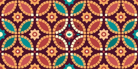 Seamless arabic geometric tile colorful pattern on a light background.
