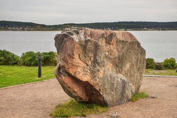 Stone of desires in Sortavala (Serdobol). Republic of Karelia. Russia