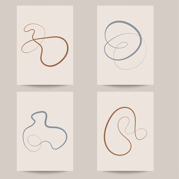 Set of abstract backgrounds with organic flowing shapes and freehand drawn lines. Vector illustration in pastel colors. Template for booklet, flyer, cover, magazine, invitation.