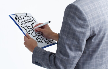 CUSTOMER EXPERIENCE inscription, social networking concept. Business, Technology, Internet and network concept