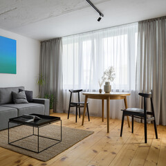 Small living room with dining table
