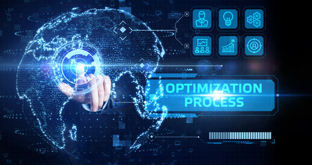 Optimization Software Technology Process System Business concept. Business, Technology, Internet and network concept.