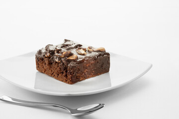 close up view of nice fresh cake on white back