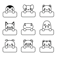 editable line, stroke, face. Hand Drawn vector illustration character. cute pet animal with label name. Doodle cartoon style. Funny baby kids print. Outline symbol. Kawaii animal. vector illustration.