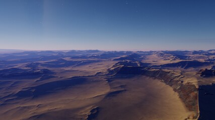 Fototapeta premium alien planet landscape, science fiction illustration, view from a beautiful planet, beautiful space background 3d render 