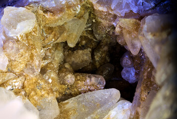Macro photo of the interior of a druse filled with calcite crystals in a Cretaceous carbonatic...