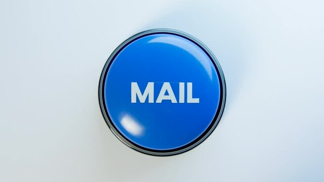 Woman pushing a Mail button, close up. Press to open a new email. Outgoing message sign, sending or receiving a letter. Checking inbox. People and technology concept. Spam email. Message notification.