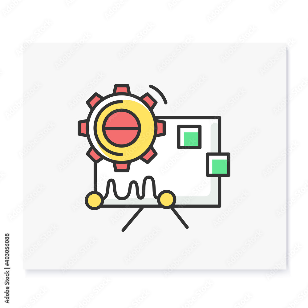 Poster performance analysis color icon. gear with statistic chart. concept linear pictogram for creative te