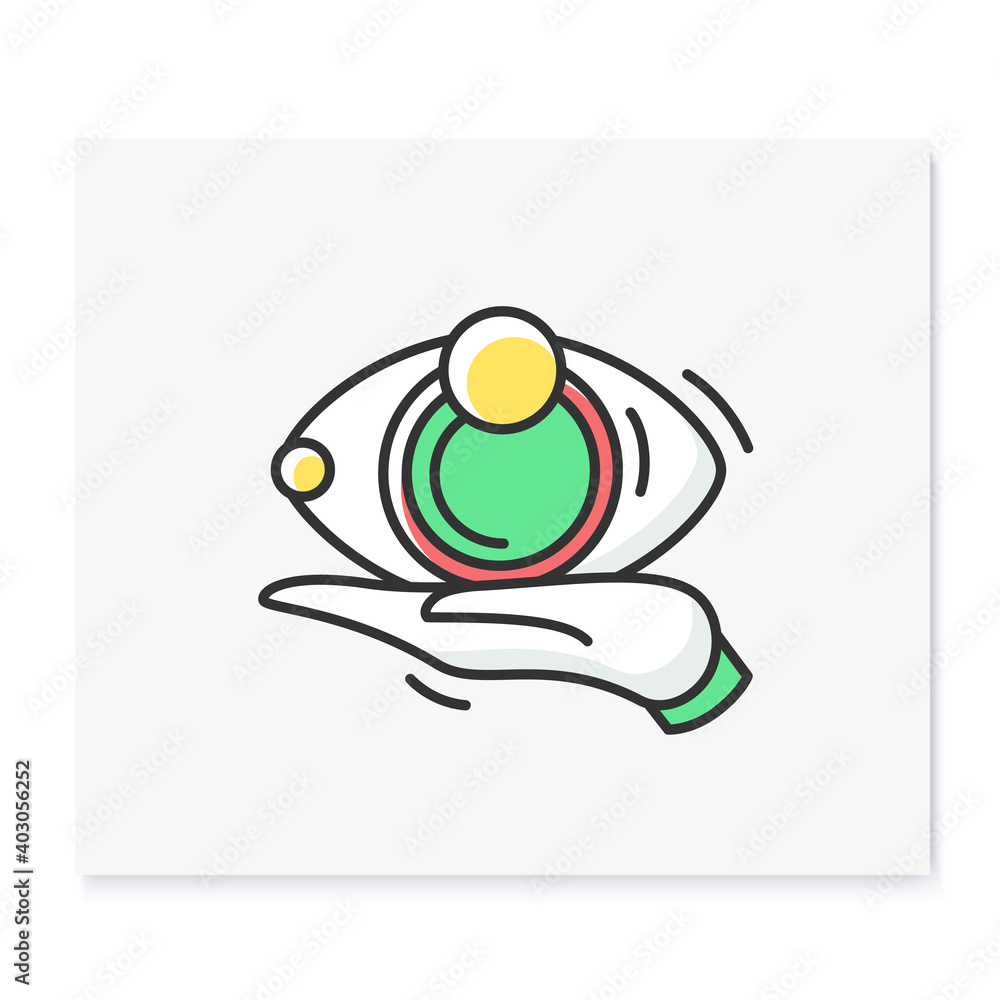 Aufkleber idea review color icon. eye on palm linear pictogram. concept of creative project showing and produc