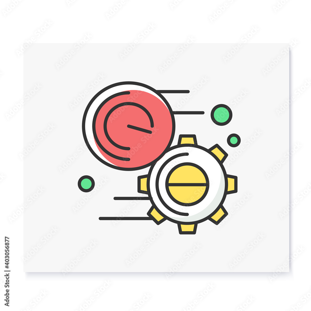 Poster deadline color icon. gear with timer linear pictogram. production schedule, development and creative