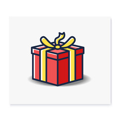 Present color icon. Gift box with bow ribbon. Holiday congratulation, surprise concept. Holiday offer. Christmas, new year, birthday celebration symbol. Isolated vector illustration