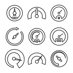 speedometer and gauge icons set vector illustration  line design