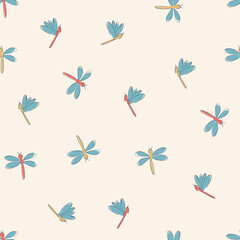 Dragonfly childish vector seamless pattern for kids - for fabric, wrapping, textile, wallpaper, background.