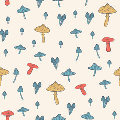 Mushroom childish vector seamless pattern for kids - for fabric, wrapping, textile, wallpaper, background.