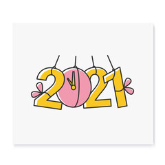 New year 2021 color icon. Christmas and New Year celebration concept. Holidays decoration, greeting card, banner, logo, image for typography and design. Isolated vector illustration